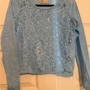 Hollister Light Blue Lace Sequin Top